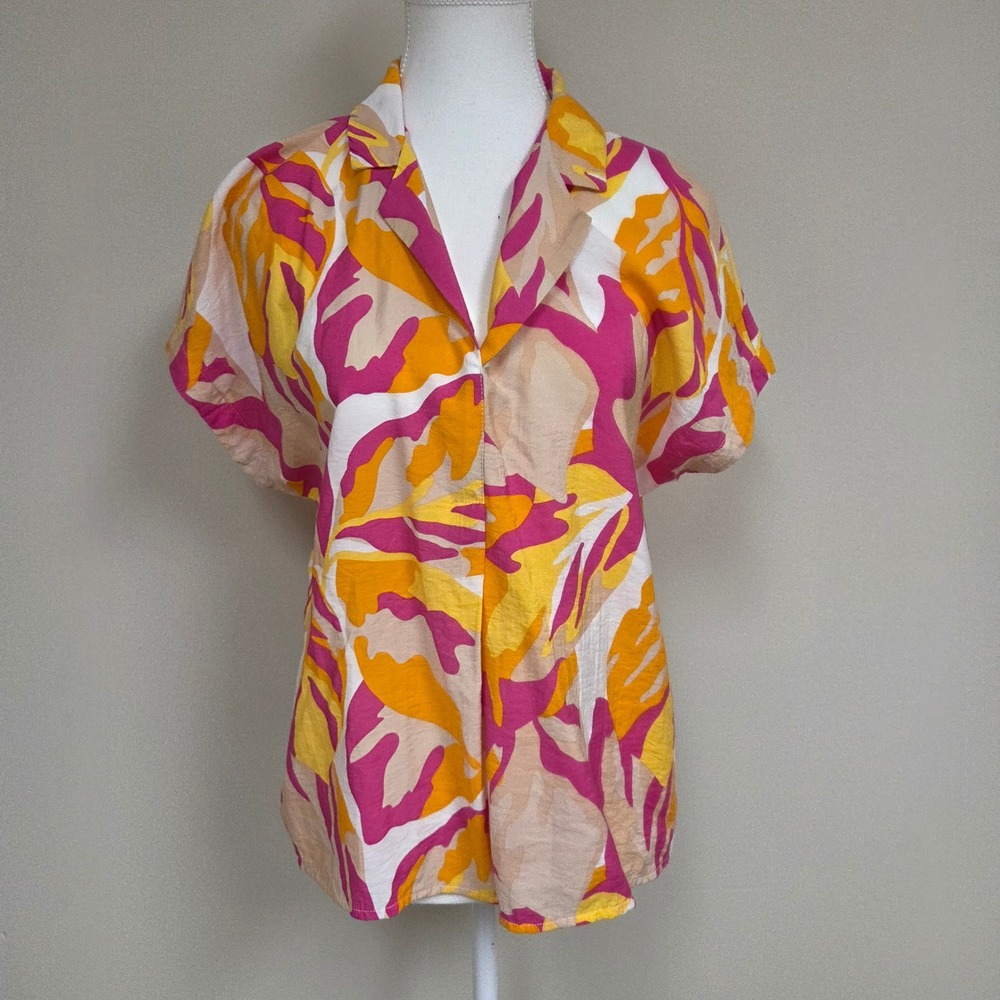 Joie M Tropical Leaf Print Short Sleeve Button Up‎ Shirt Women